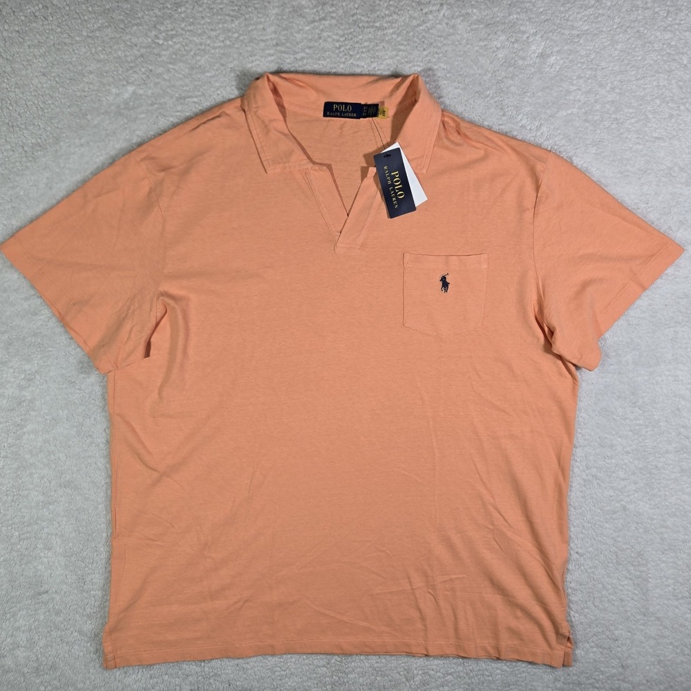 Polo Ralph Lauren Mens 2XB Cotton Linen Johnny Collar Polo Shirt 2XL Big TALL